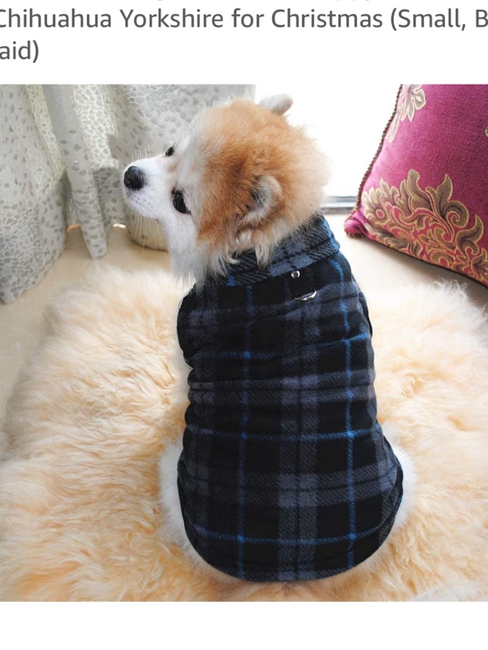 Dog Sweater, Soft Fleece Vest with Leash Ring Pullover (Small, Black Grey Plaid)